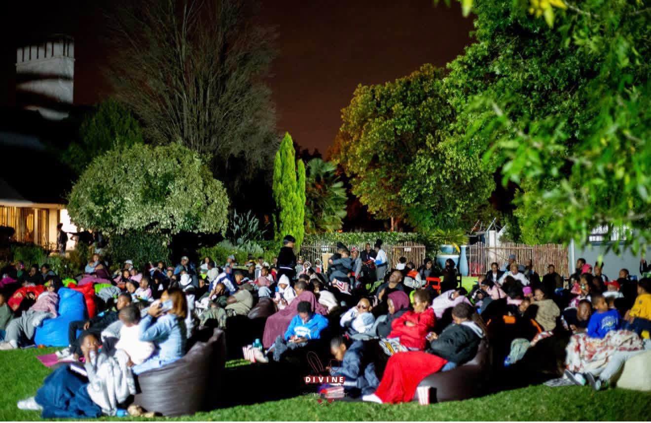 Family movie night under the stars